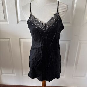 Silk Mini Slip Dress Womens Small Black Lace Sequins  Whimsigoth Goth Party Wear